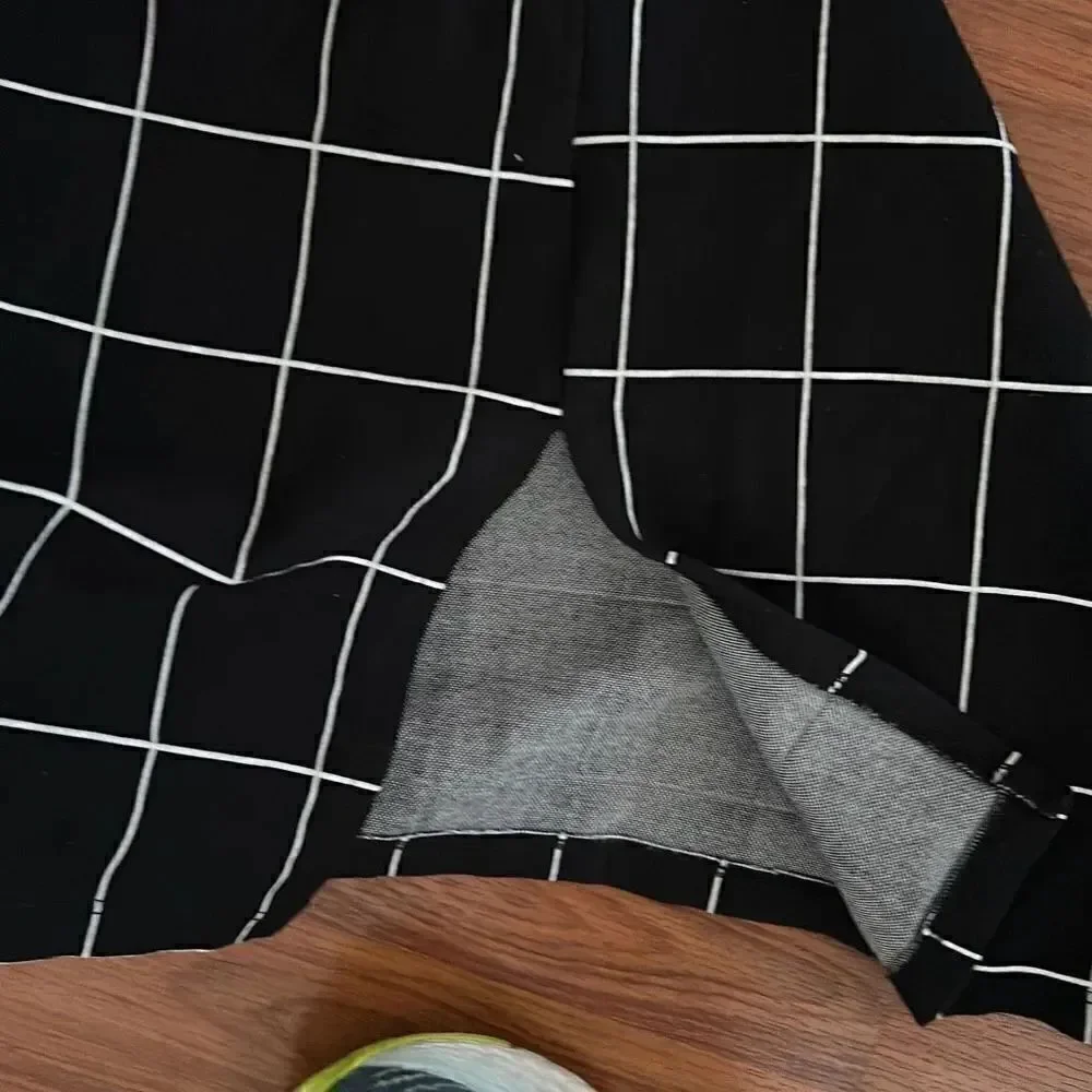 Zara black and white classy Check fitted stretch dress knit mock turtleneck ￼si